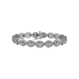 1 CTW Diamond Cluster 7-inch Tennis Bracelet in Rhodium Plated Sterling Silver