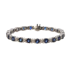 10ct Oval Sapphire & Diamond Cluster 18K White Gold Tennis Bracelet