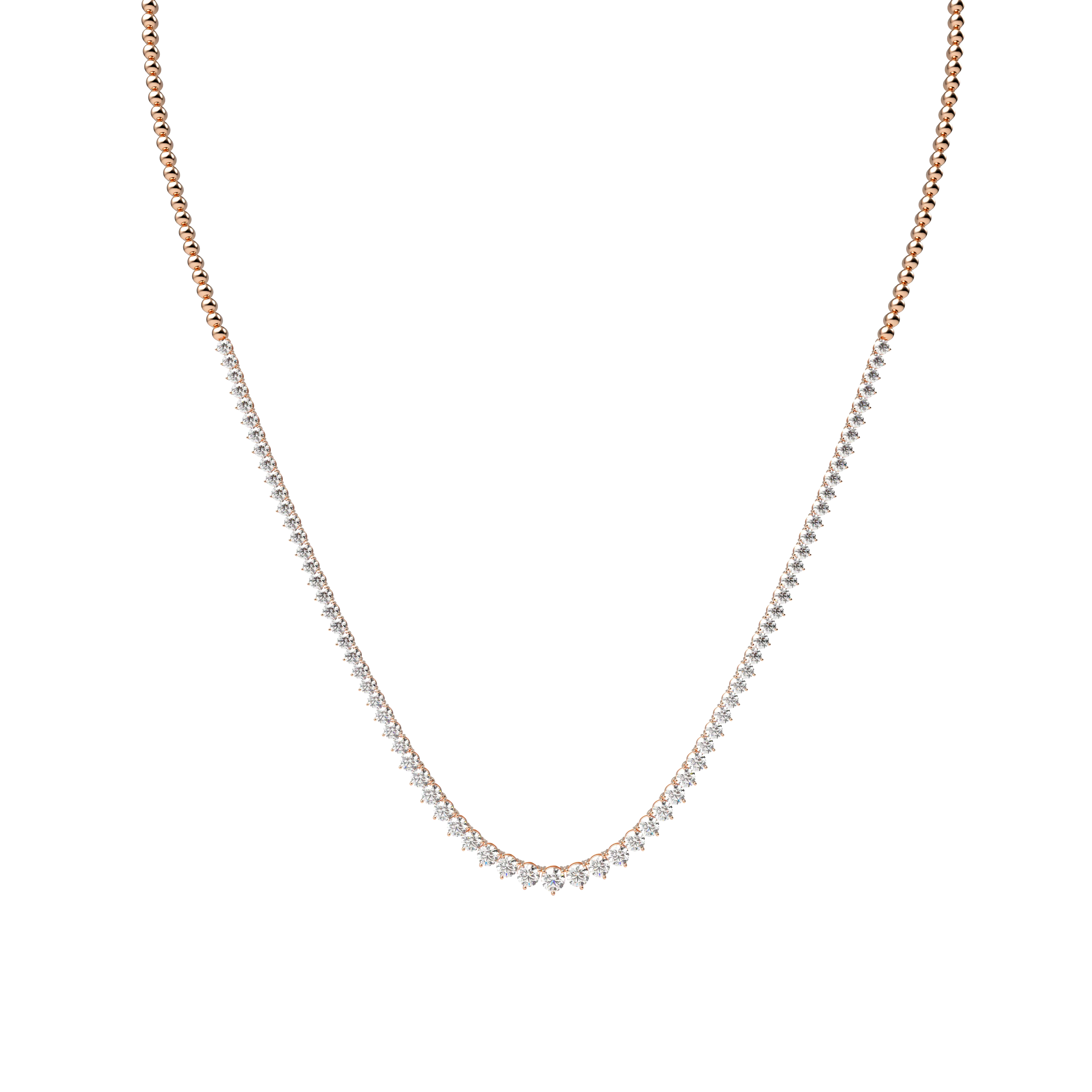 14k Lab Three Prong Graduating Tennis Necklace