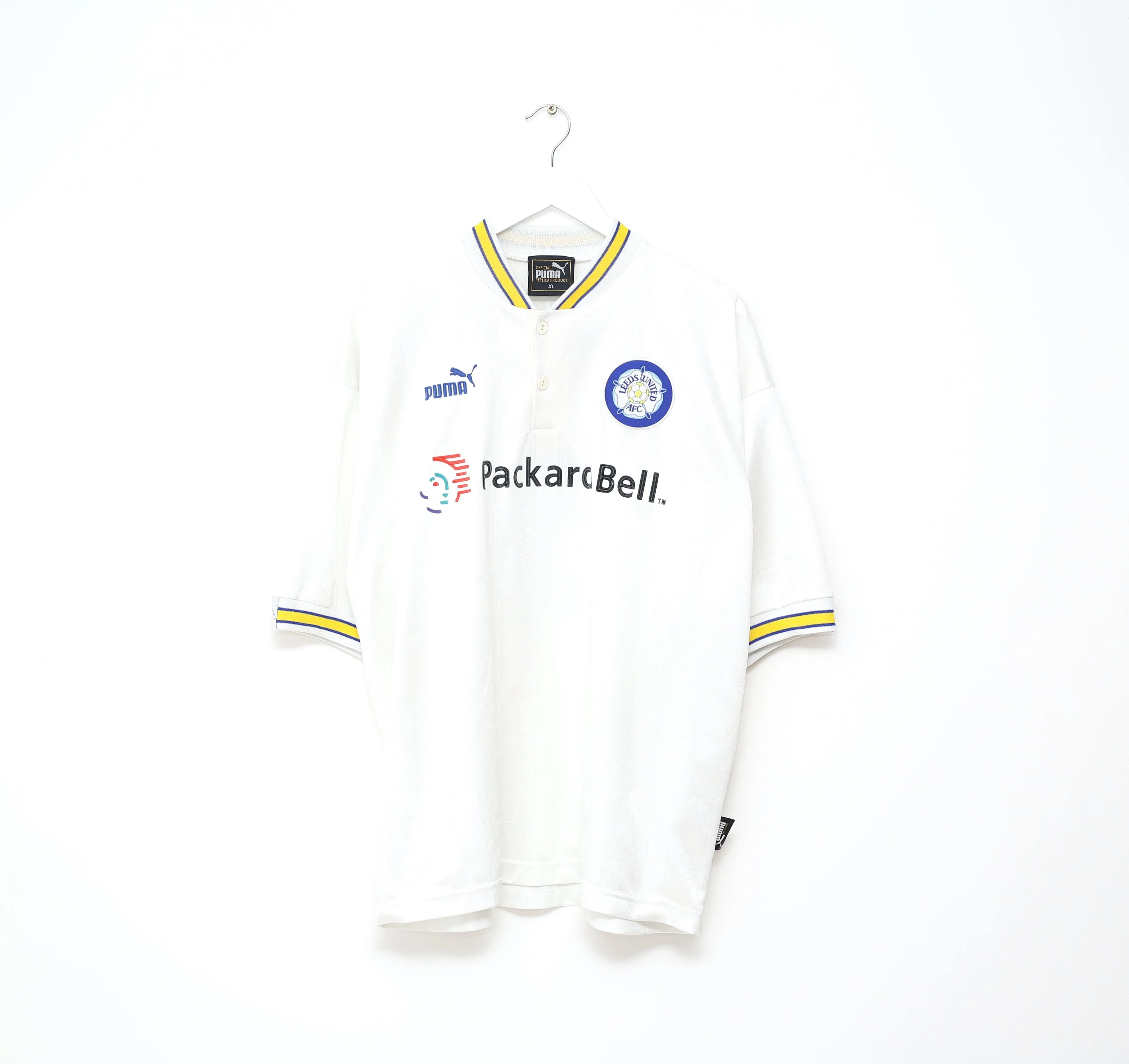 1996/98 HASSELBAINK #9 Leeds United Vintage PUMA Home Football Shirt (XL)