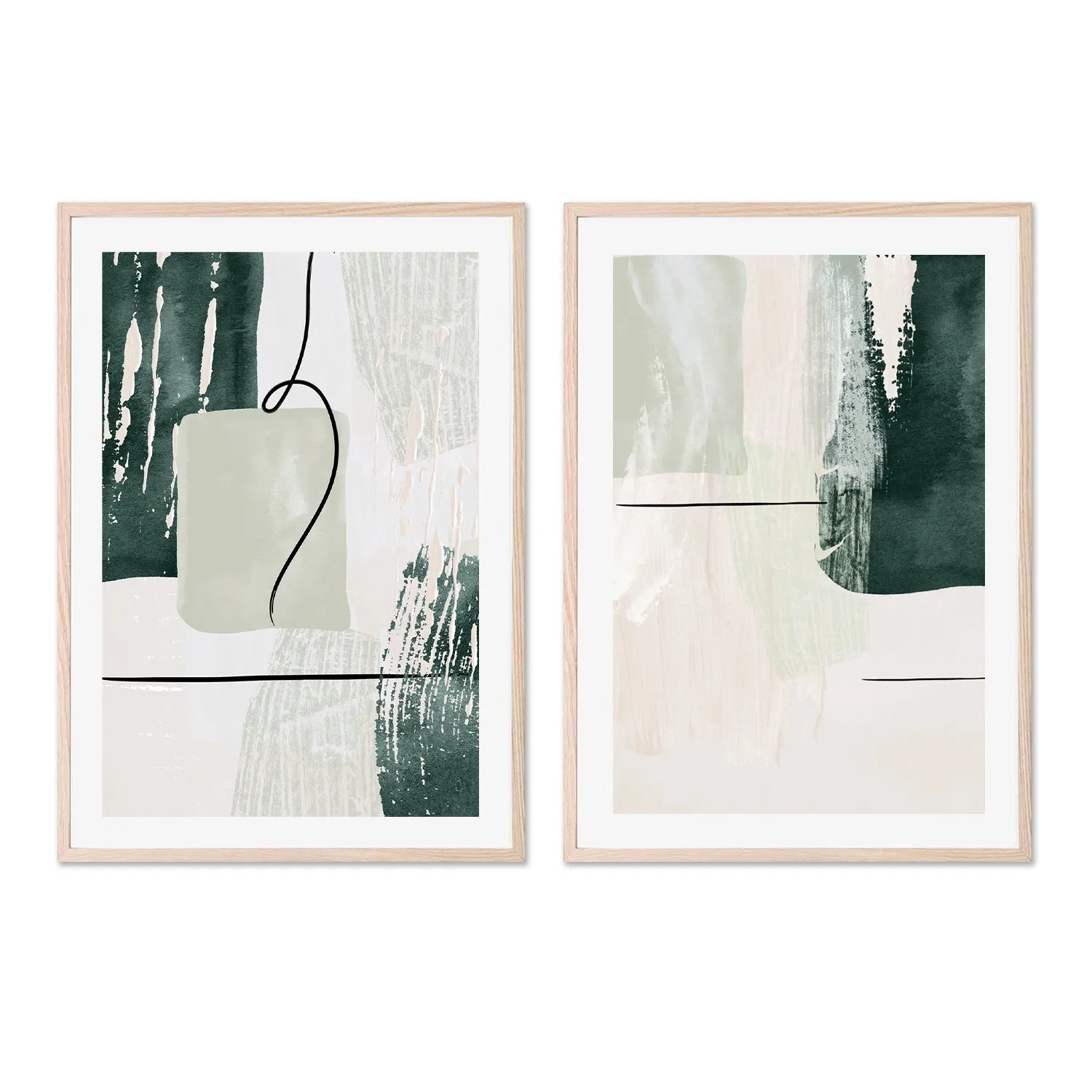 Abstract Shapes In Green, Style A & B, Set Of 2 , By Sally Ann Moss