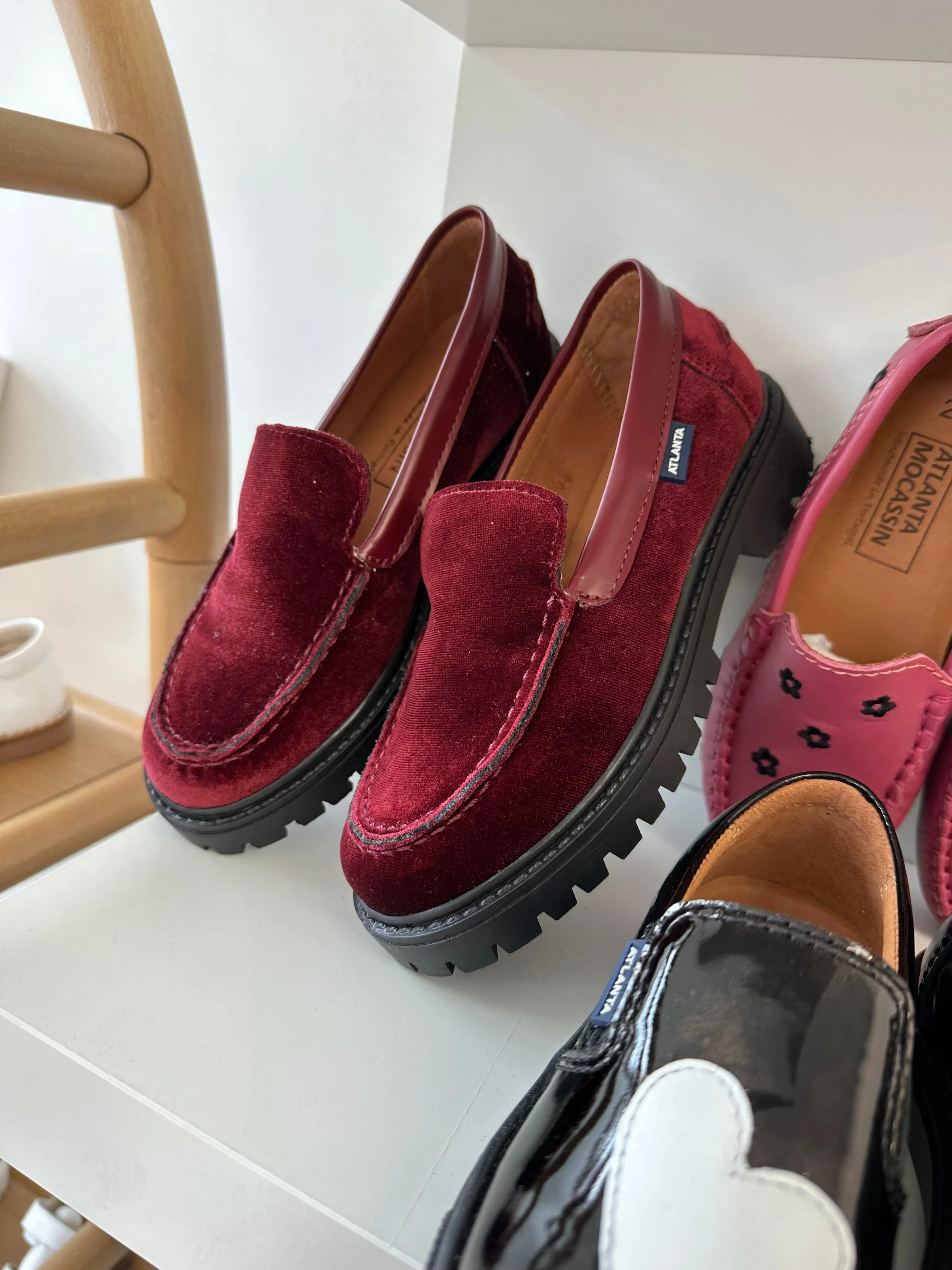 Atlanta Mocassin Maroon Velvet Chunky Loafer