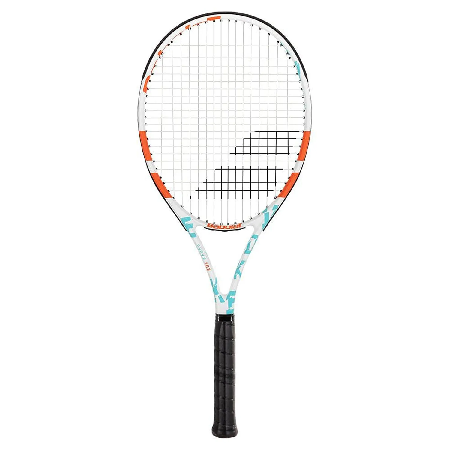 Babolat 1211225 Evoke 102 Strung Tennis Racquet 4 3/8, White/Blue/Orange