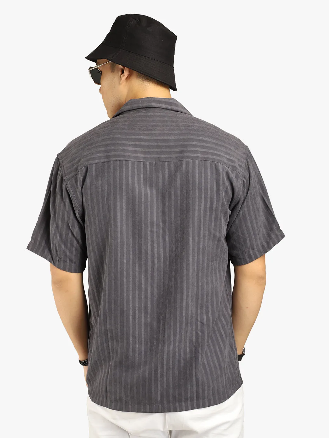 Basic Stripe Dark Grey Half Sleeve Shirt