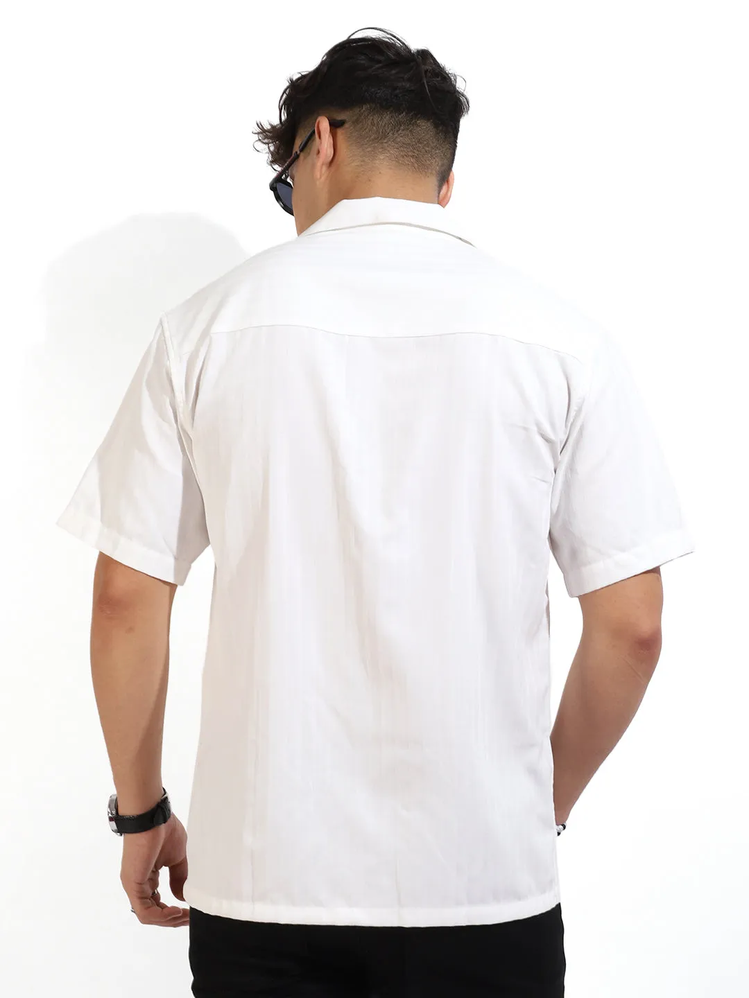 Basic Stripe White Half Sleeve  Shirt