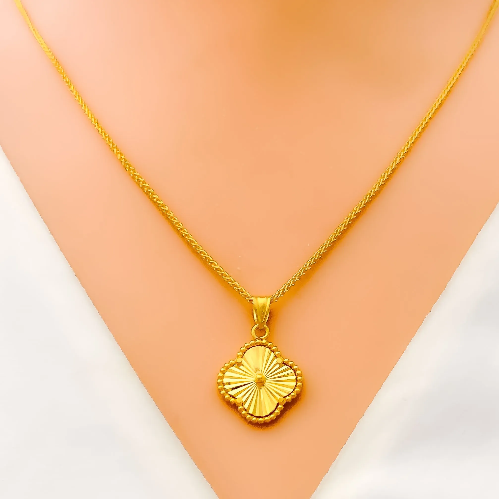 Bespoke Golden Clover 22k Gold Pendant W/ Chain