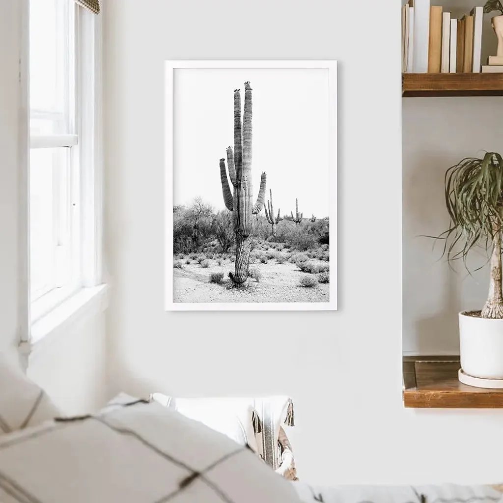 Black White Saguaro Cactus Poster. Arizona Desert Nature