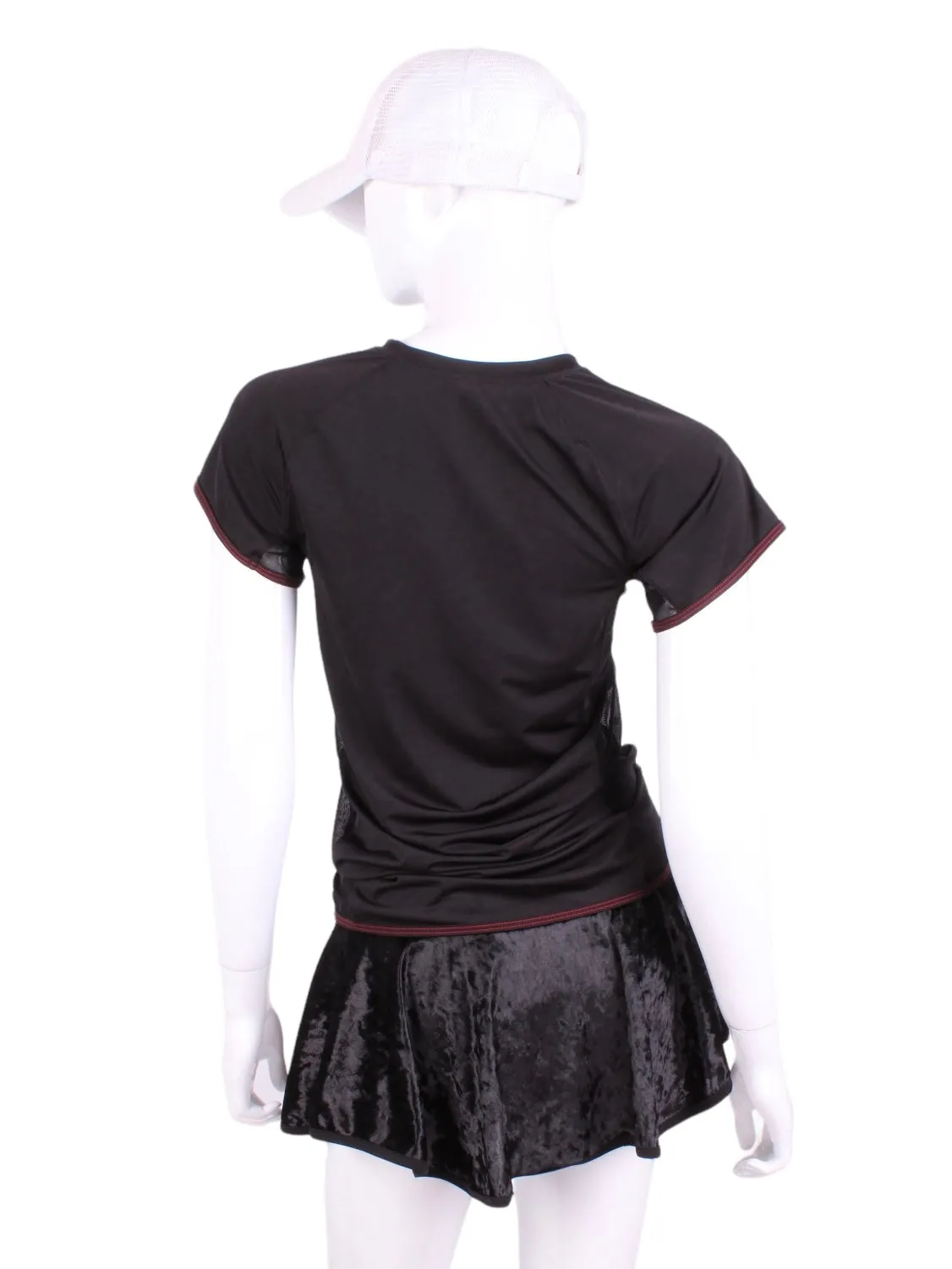 Black With Red Stitching Vee Tee Short Sleeve With Mesh