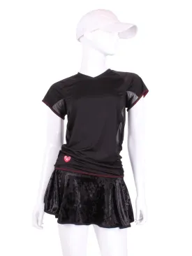 Black With Red Stitching Vee Tee Short Sleeve With Mesh