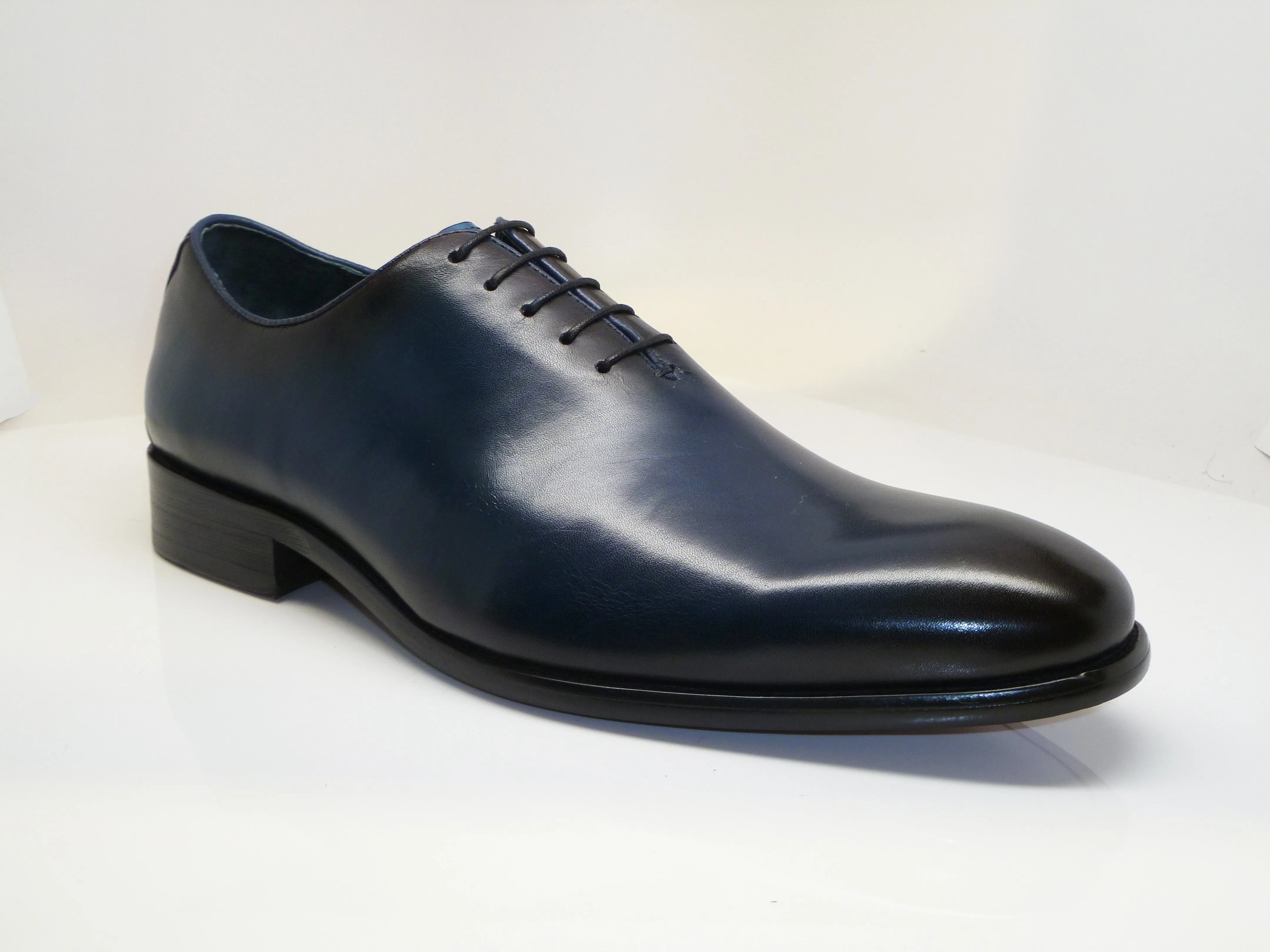 Burnished Calfskin Lace-Up Oxford Navy