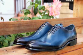 Burnished Calfskin Lace-Up Oxford Navy