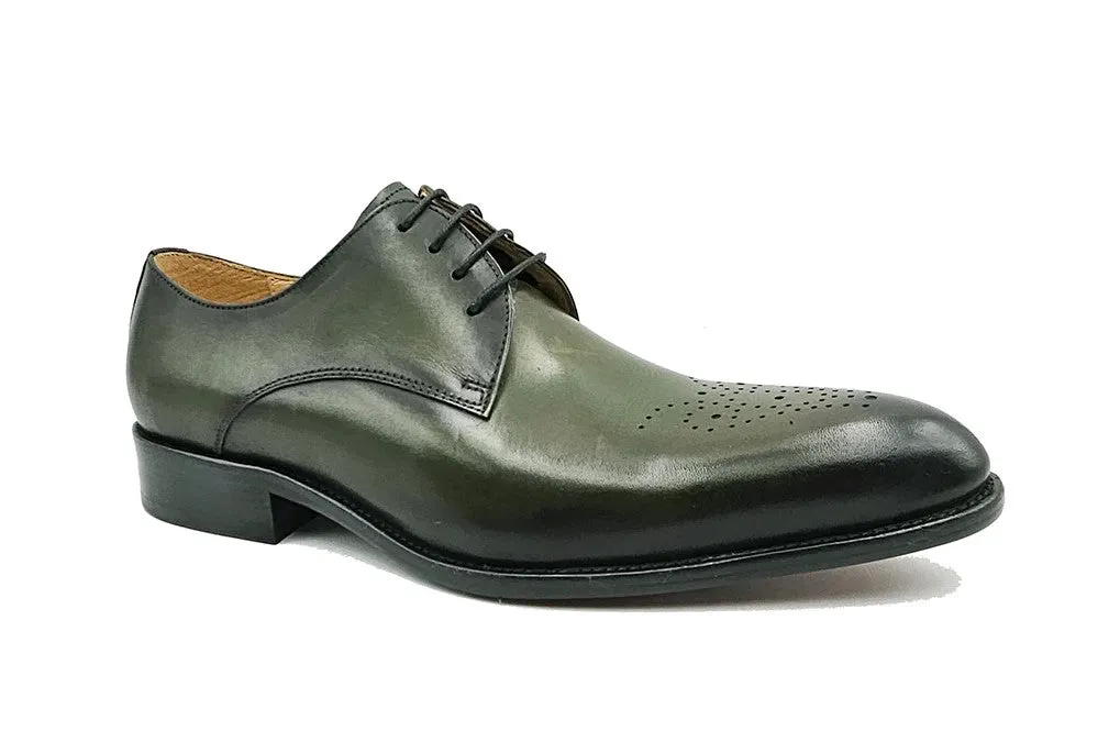 Burnished Calfskin Lace-Up Oxford Olive