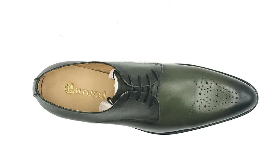 Burnished Calfskin Lace-Up Oxford Olive