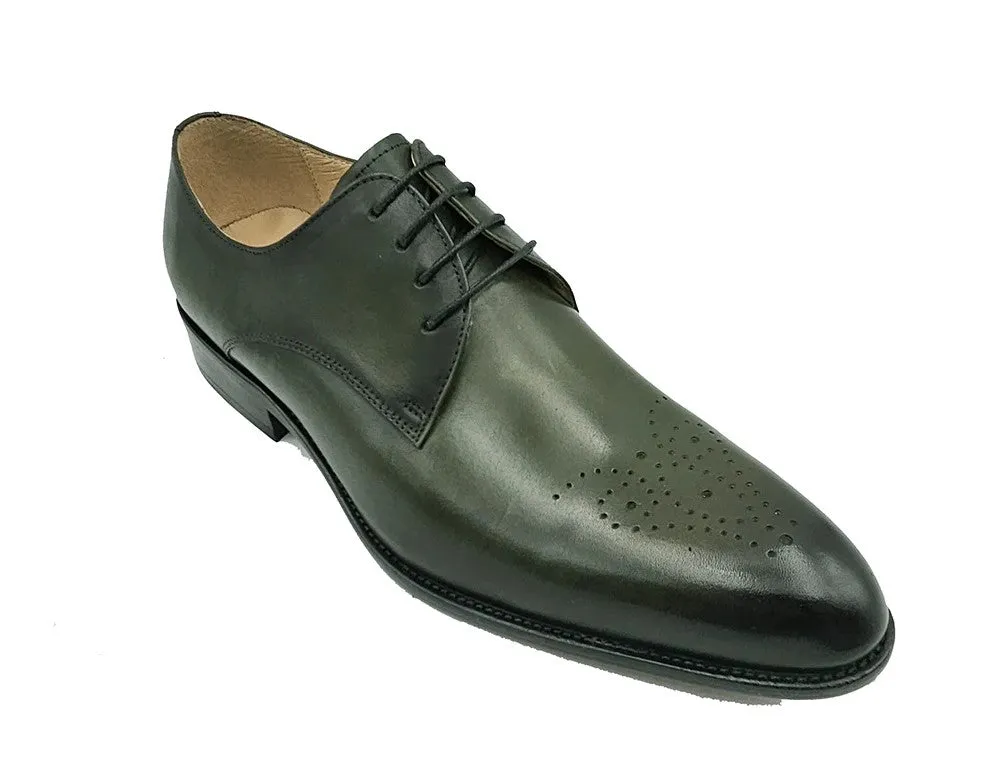 Burnished Calfskin Lace-Up Oxford Olive