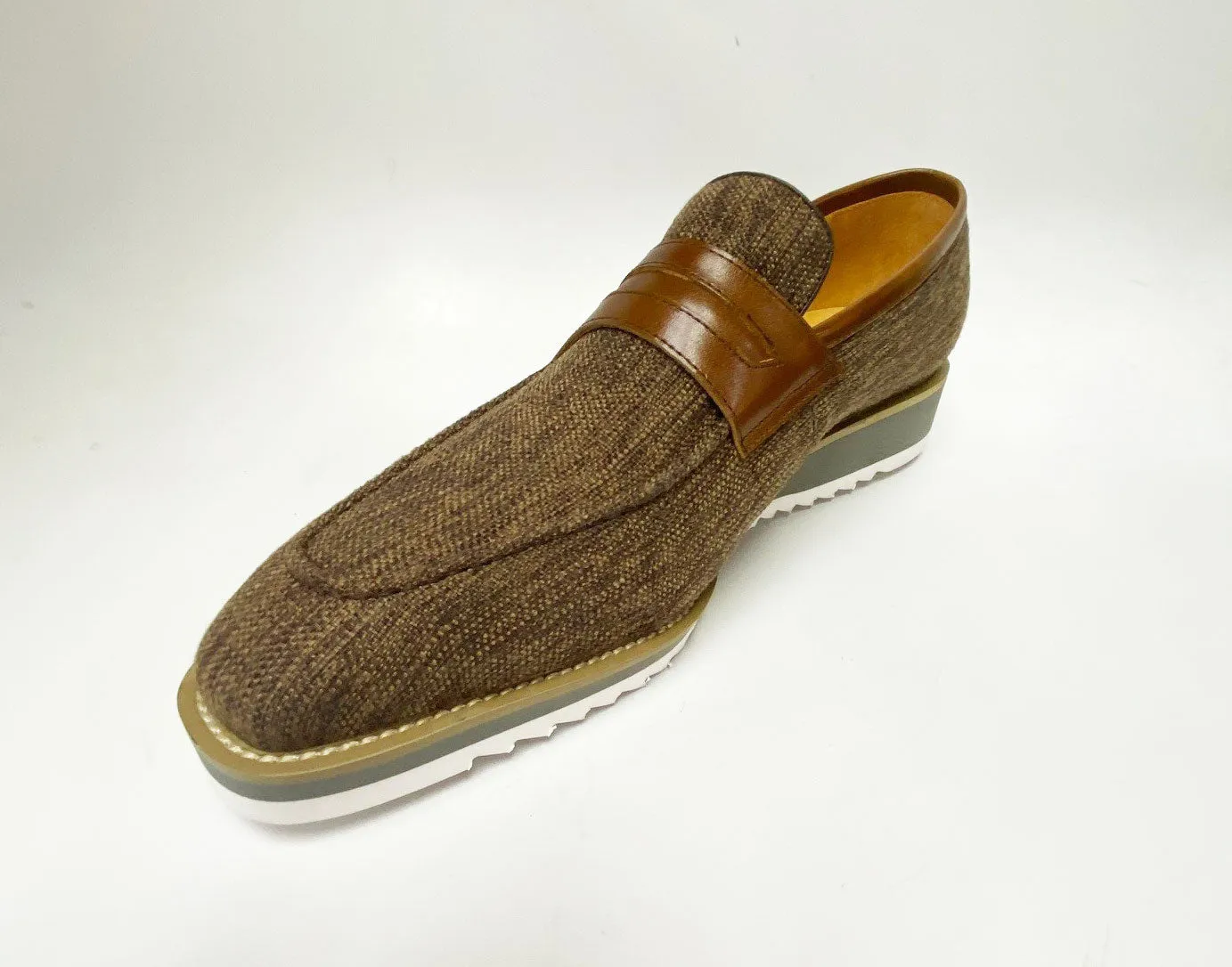 Canvas & Calfskin Slip-On Penny Loafer Brown