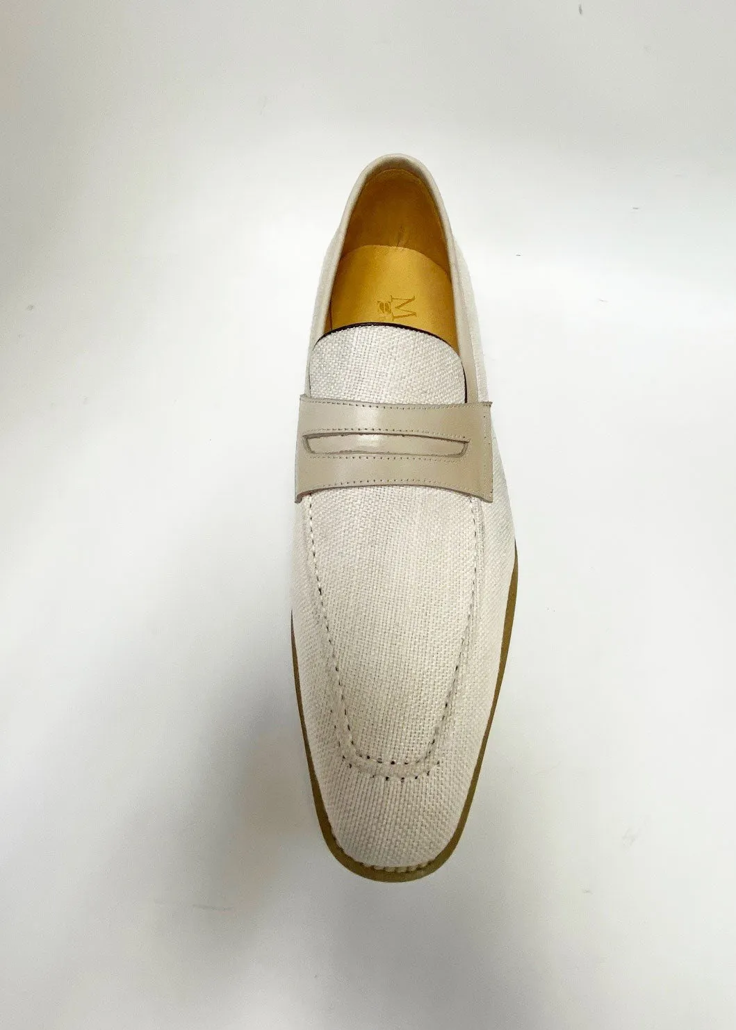 Canvas & Calfskin Slip-On Penny Loafer Cream