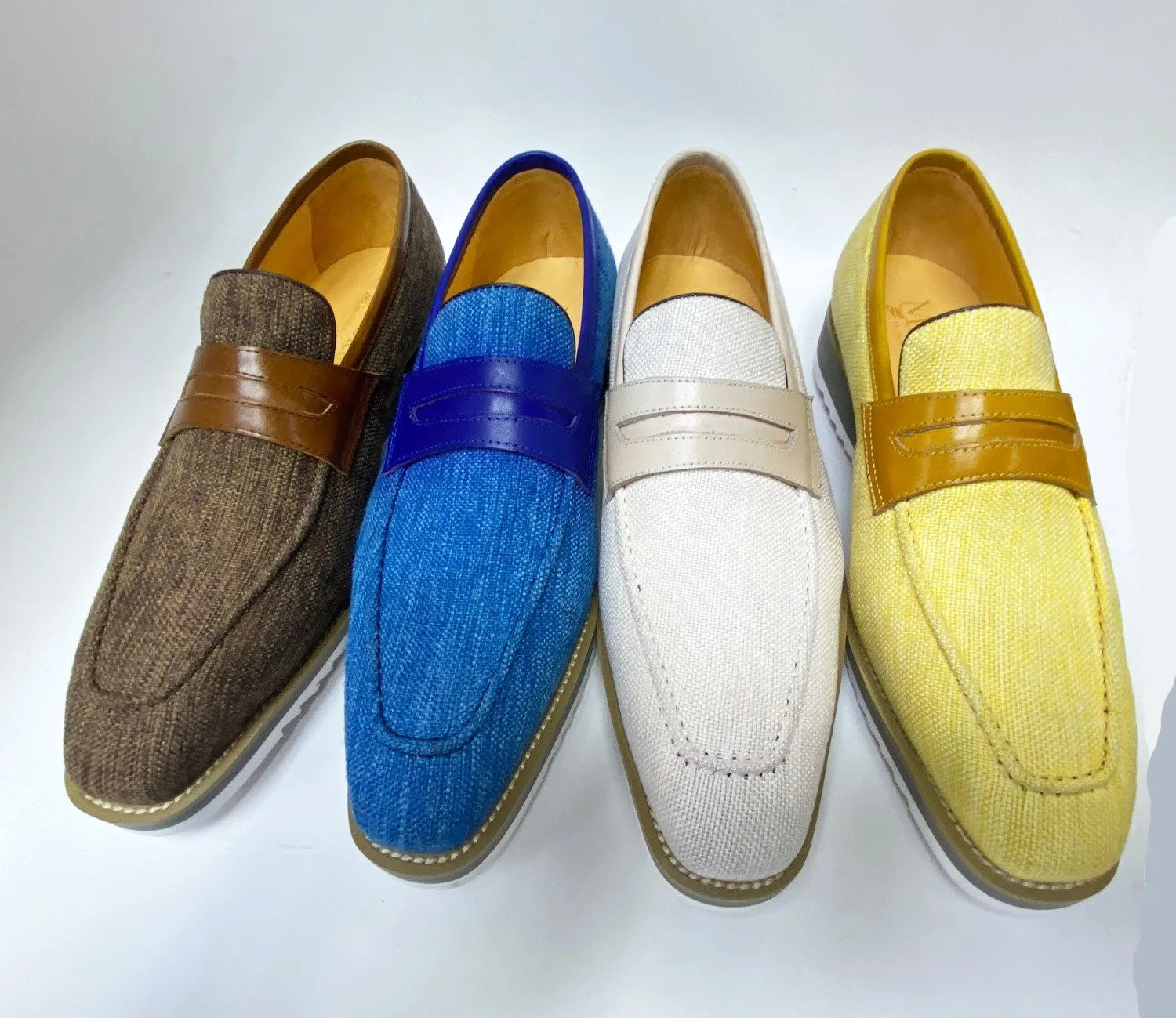 Canvas & Calfskin Slip-On Penny Loafer Cream