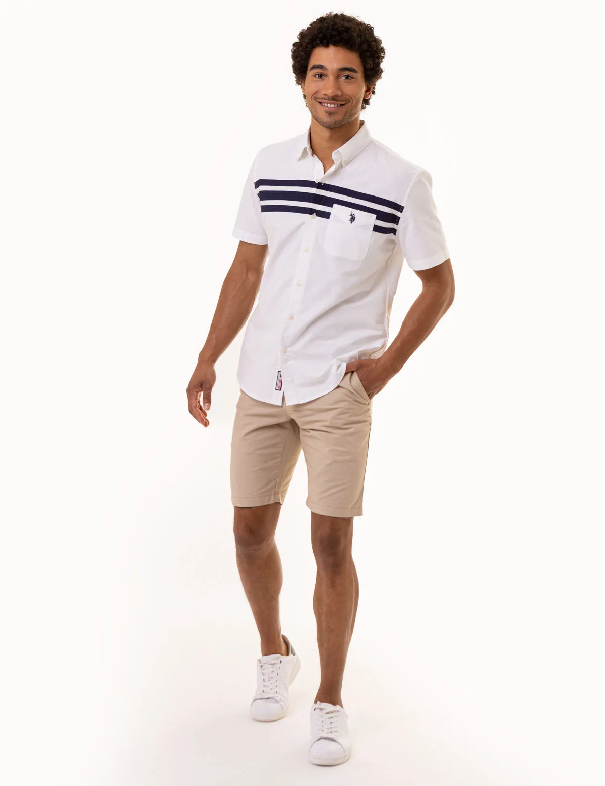 CHEST STRIPE SHORT SLEEVE OXFORD SHIRT