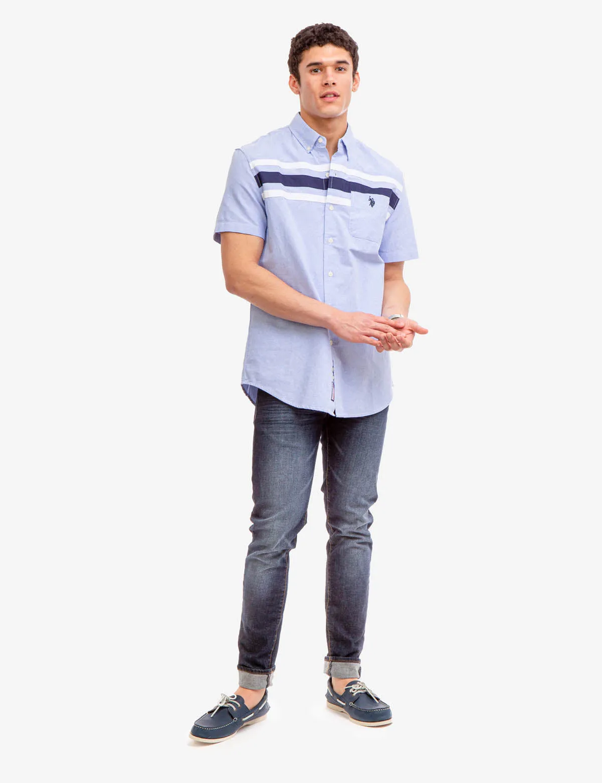 CHEST STRIPE SHORT SLEEVE OXFORD SHIRT