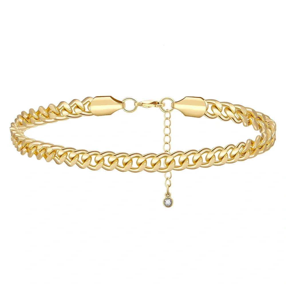 Dainty 14k Gold Adjustable Ankle Bracelets- 6mm Cuban