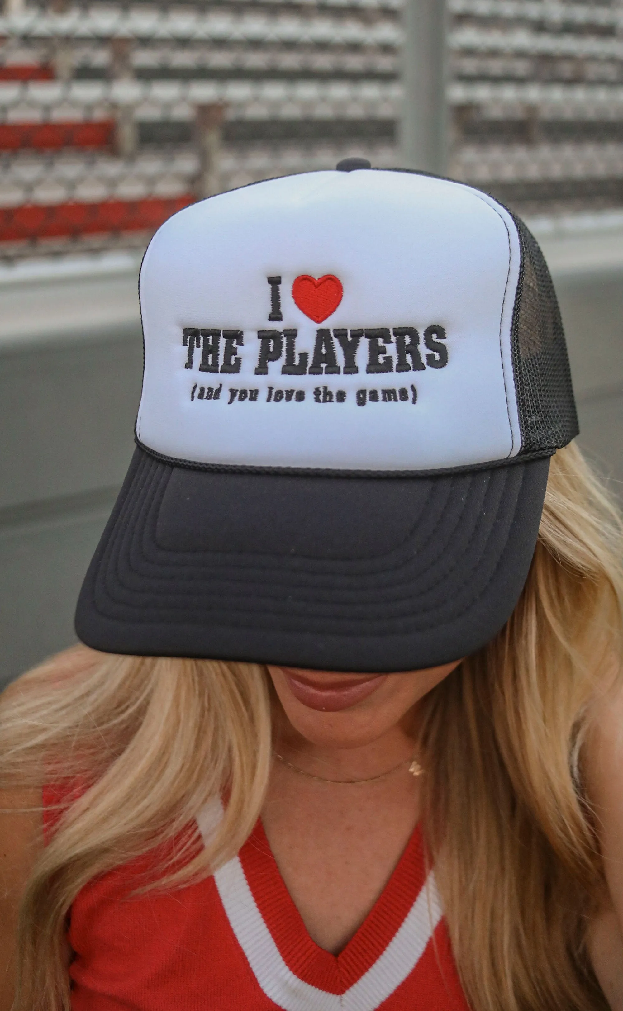 friday   saturday: i love the players trucker hat