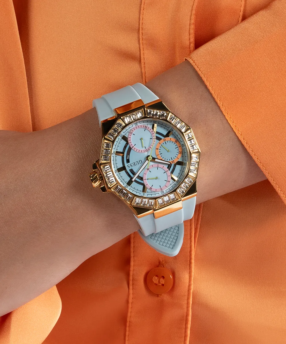 GUESS Ladies Blue Gold Tone Multi-function Watch