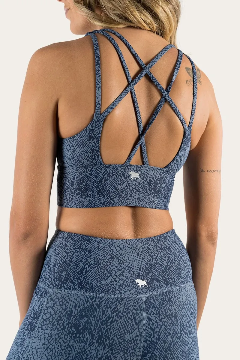 Harlow Womens Long Sports Bra - Snake Skin Blue