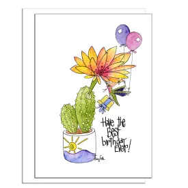 Hummingbird Cactus Flower Birthday Card