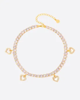 ICED HEARTS TENNIS ANKLET. - 4MM 18K GOLD