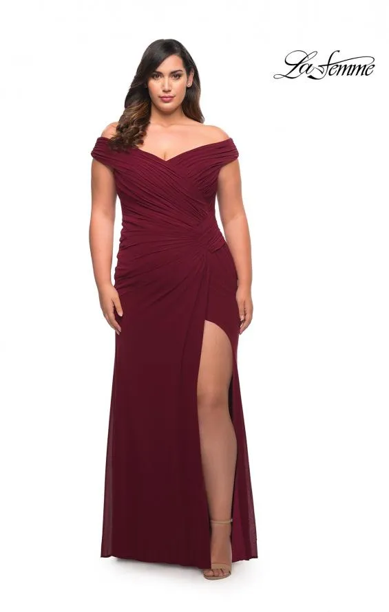 La Femme 29722 Jersey Off Shoulder Gown | Black, Emerald, Navy, Wine