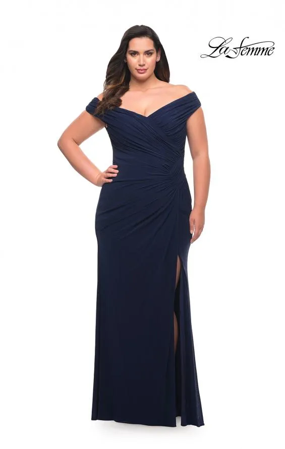 La Femme 29722 Jersey Off Shoulder Gown | Black, Emerald, Navy, Wine