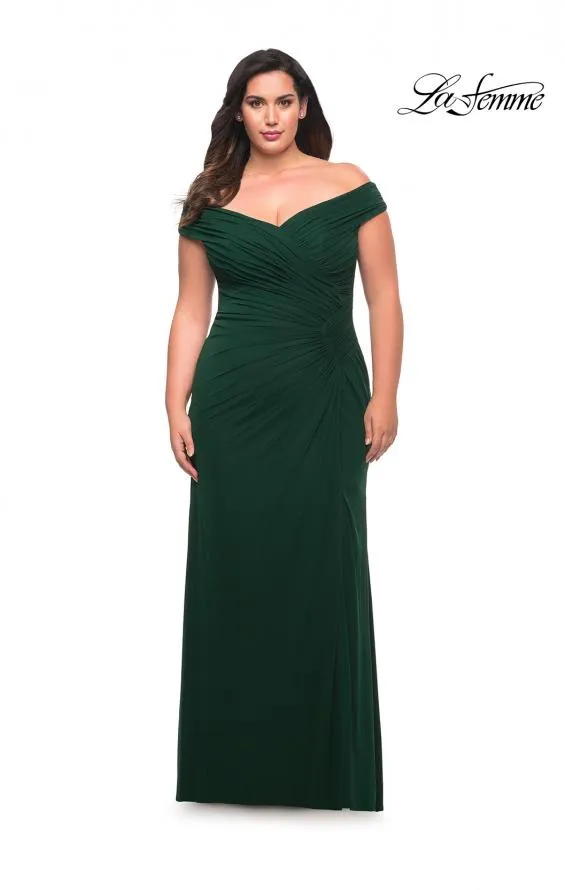 La Femme 29722 Jersey Off Shoulder Gown | Black, Emerald, Navy, Wine