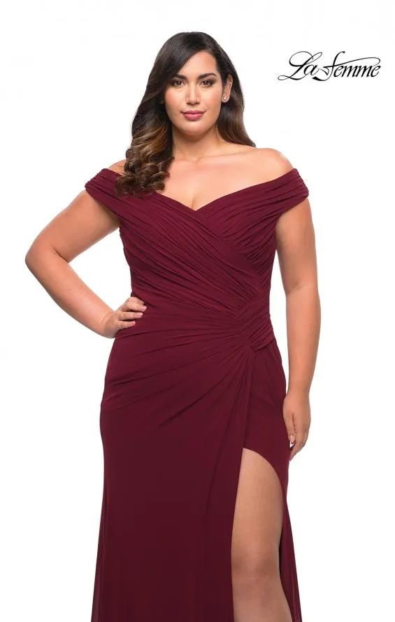 La Femme 29722 Jersey Off Shoulder Gown | Black, Emerald, Navy, Wine