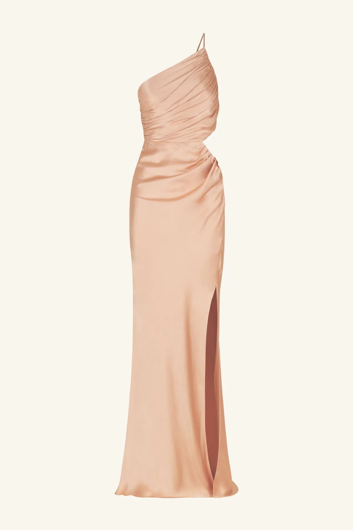 LA LUNE ASYMMETRICAL GATHERED MAXI DRESS - DESERT ROSE