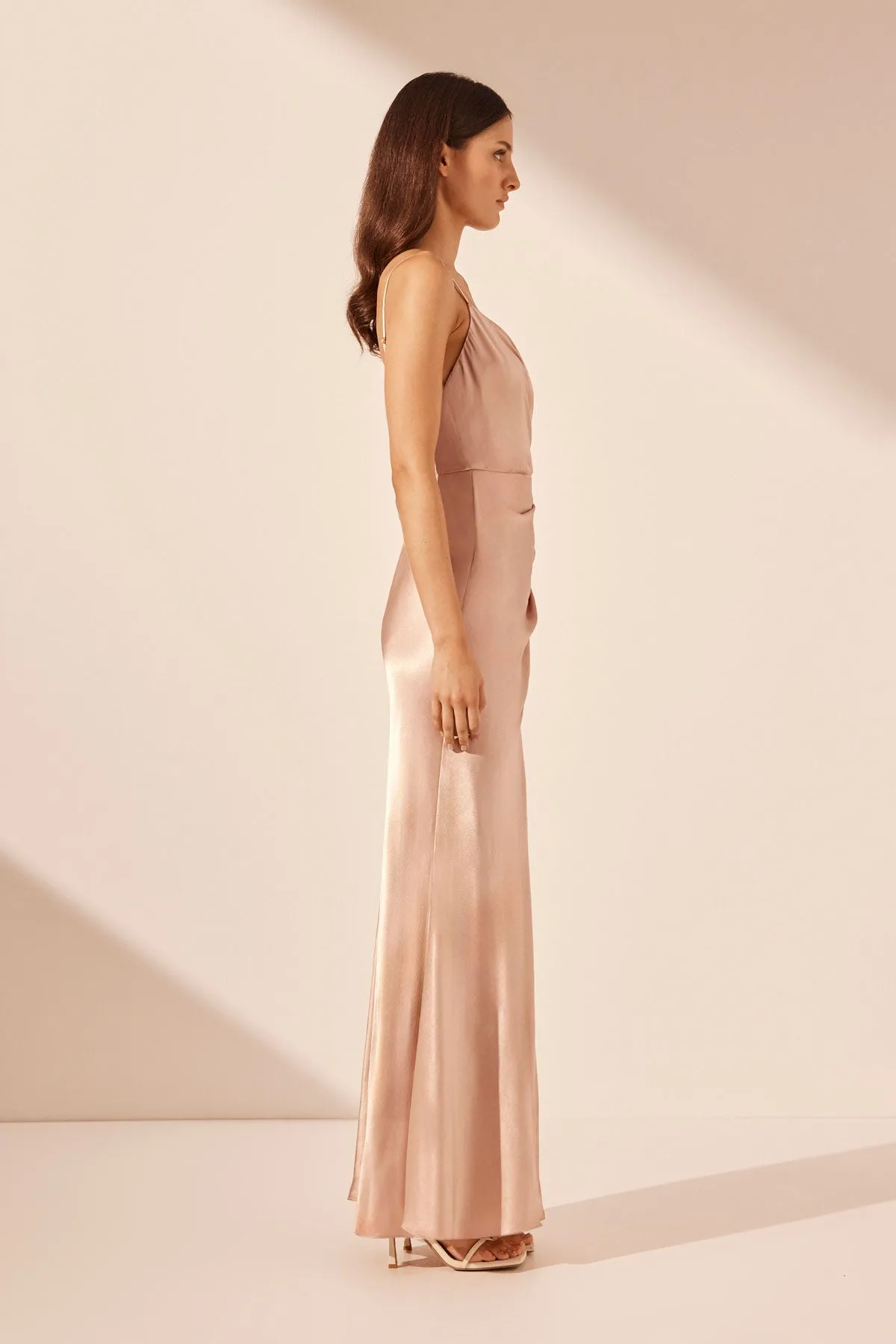 LA LUNE CROSS DRAPED MAXI DRESS - DESERT ROSE