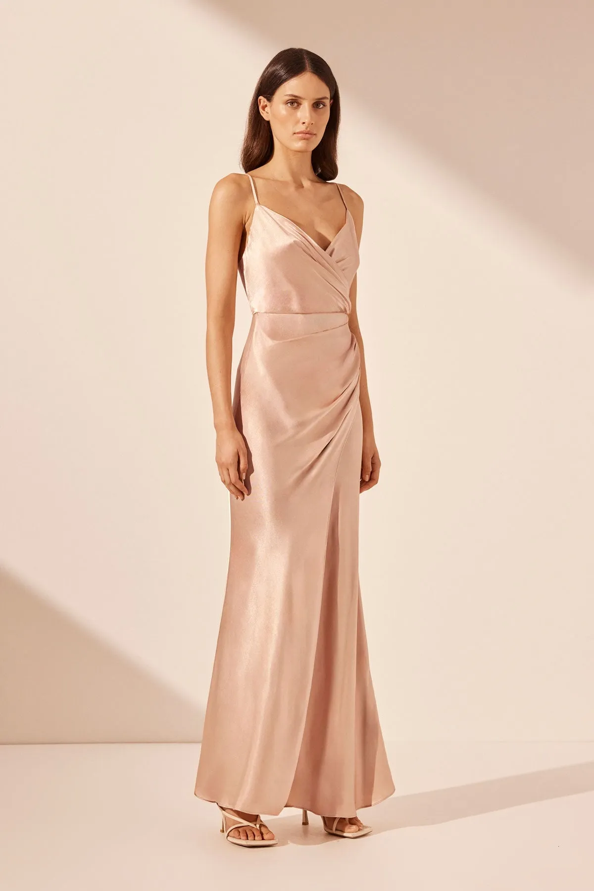 LA LUNE CROSS DRAPED MAXI DRESS - DESERT ROSE