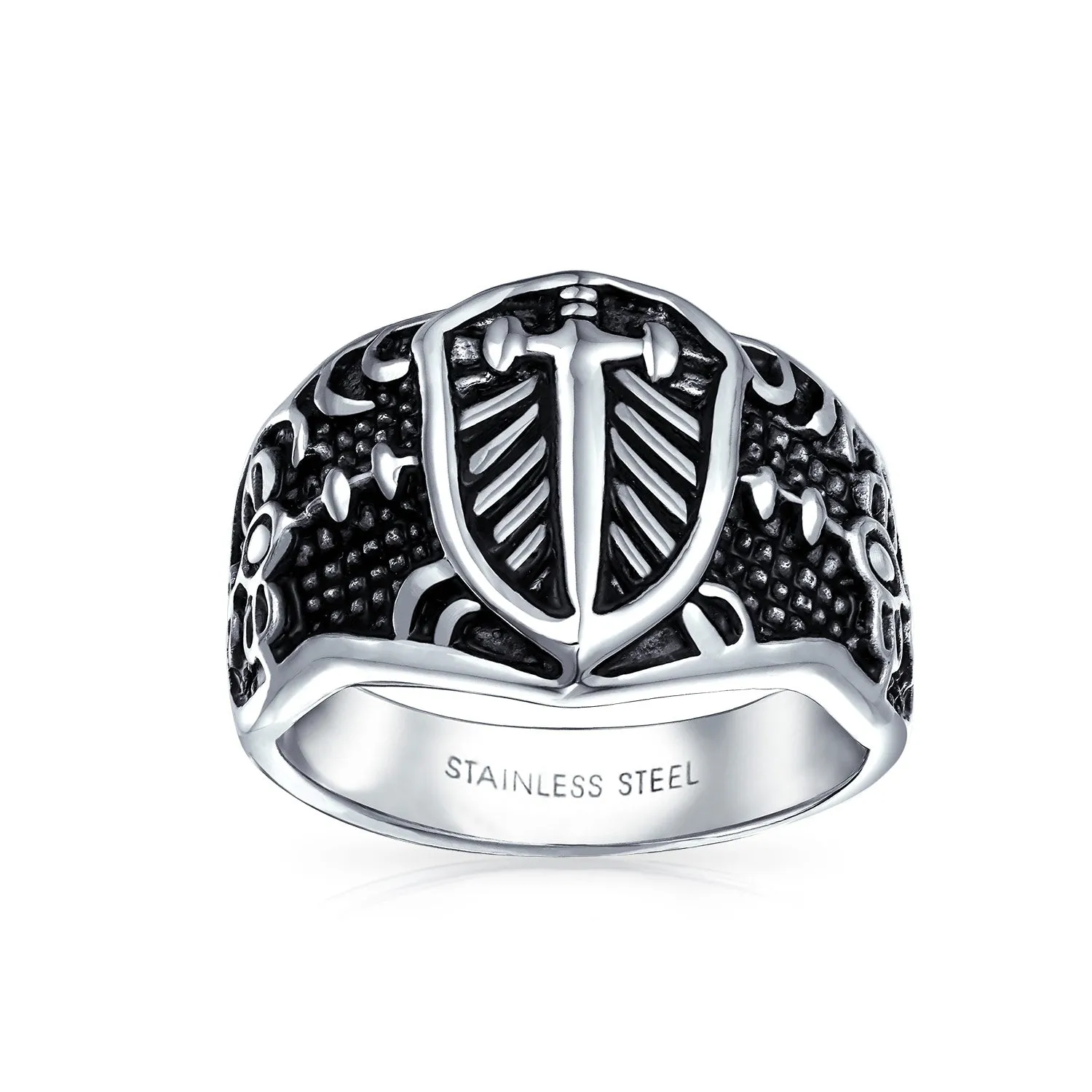 Large Mens Religious Ancient Fleur De Lis Cross Signet Ring Band Stainless Steel