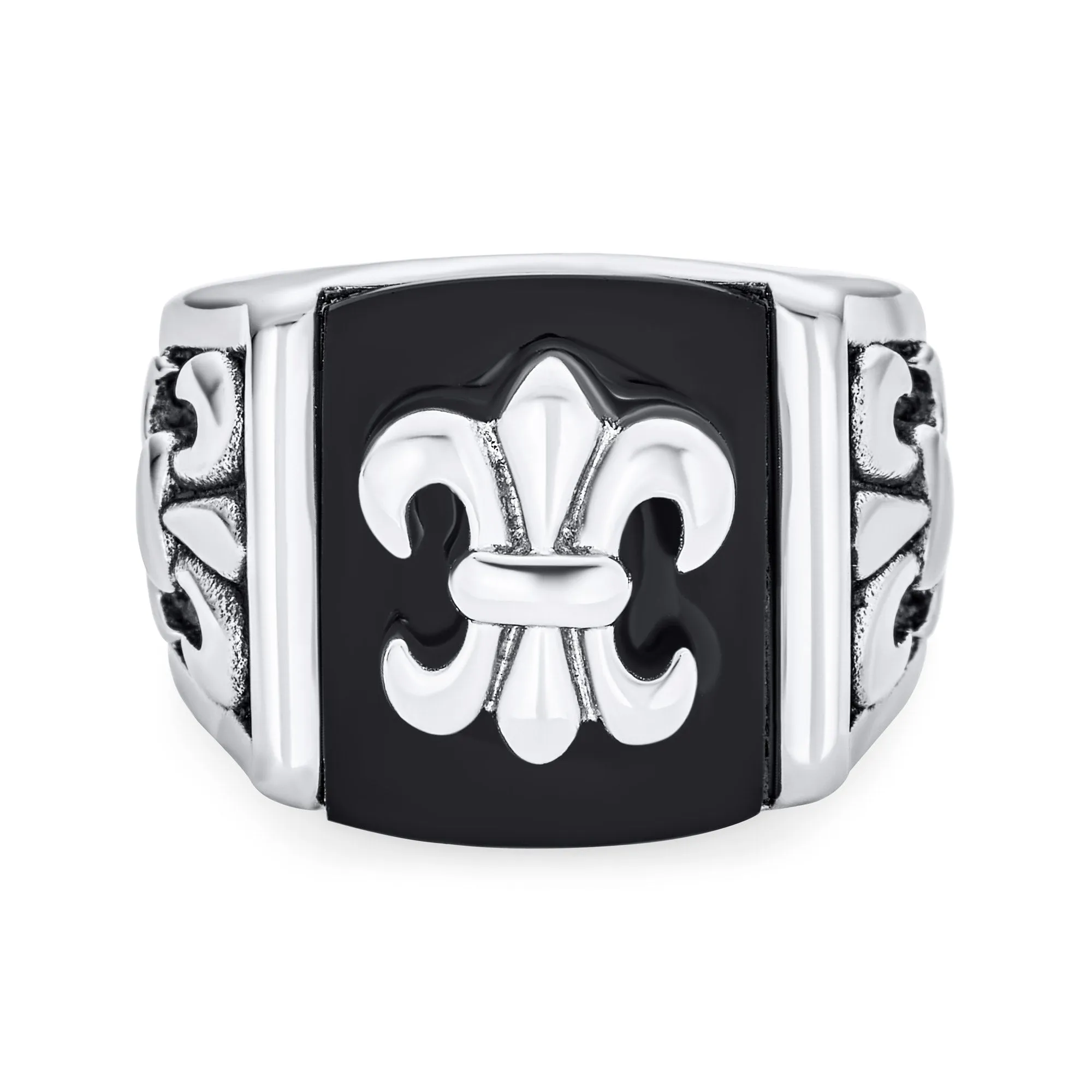 Large Mens Religious Ancient Fleur De Lis Cross Signet Ring Band Stainless Steel