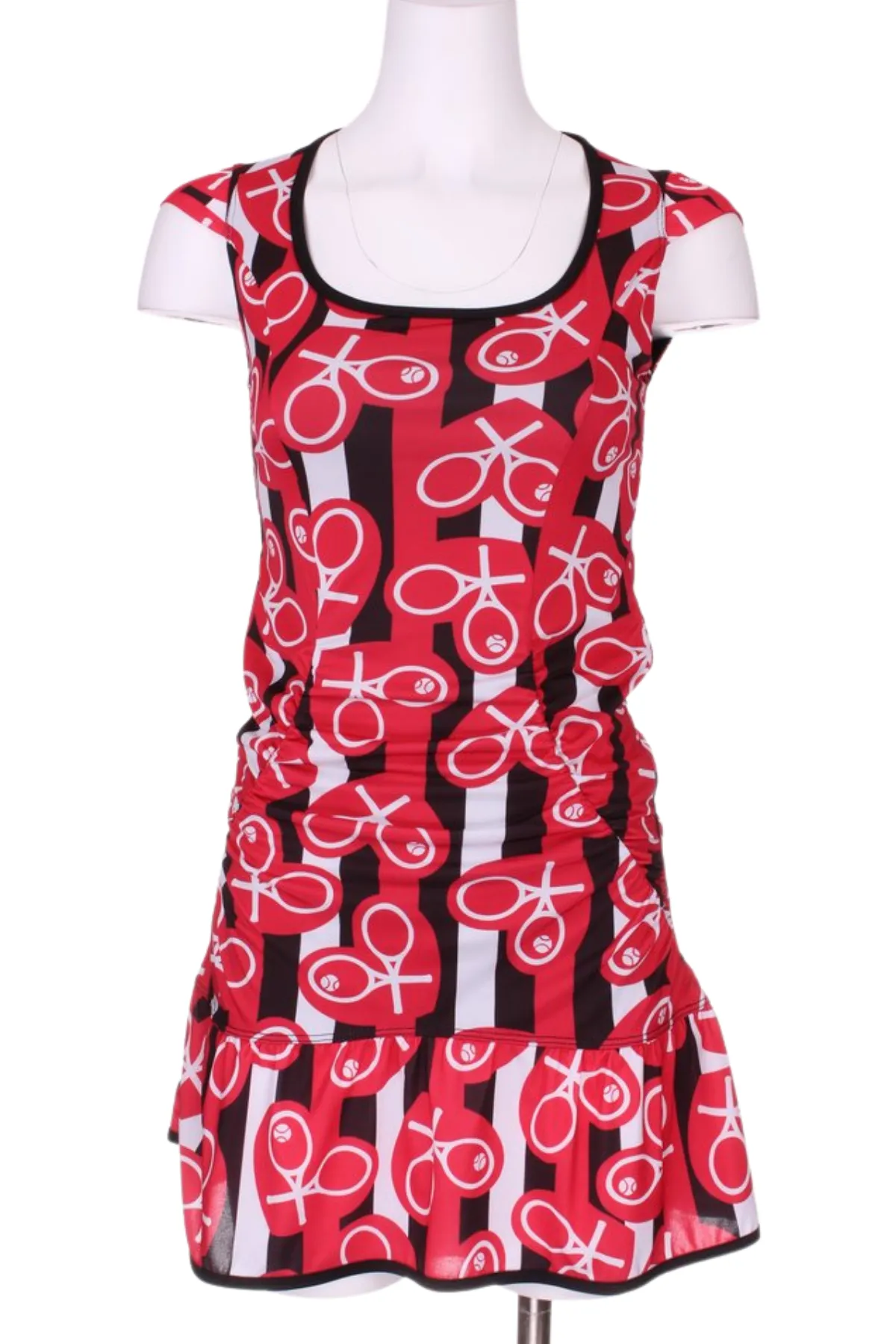 Limited Red Hearts on Black   White Stripes Monroe Tennis Dress