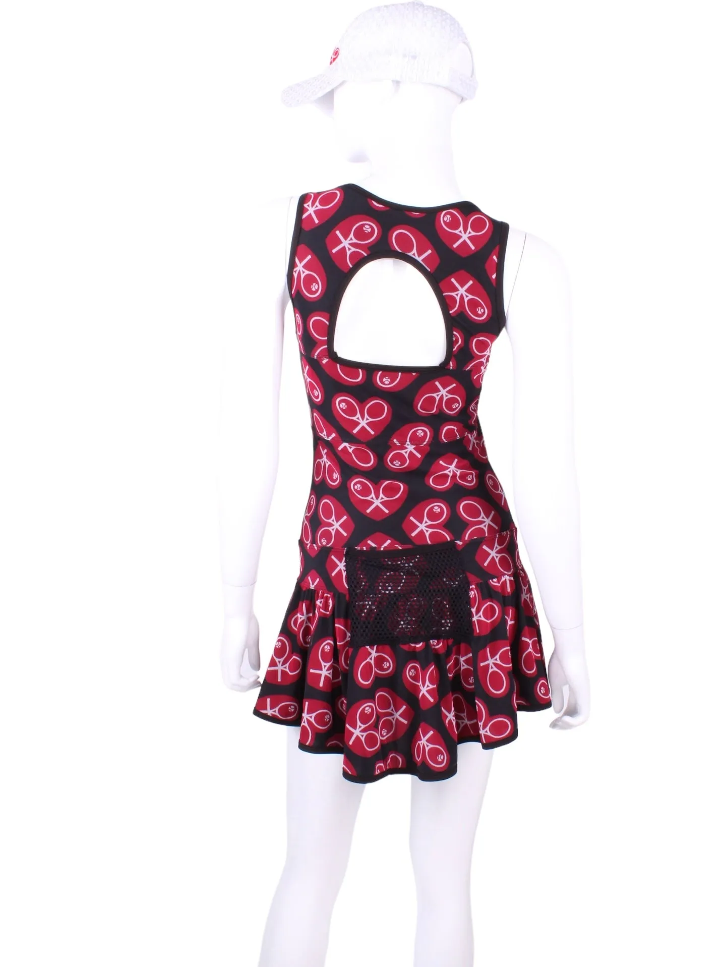 Limited Sandra Mee Court To Cocktails Tennis Dress Black Mesh With N/E/S/W Red Hearts