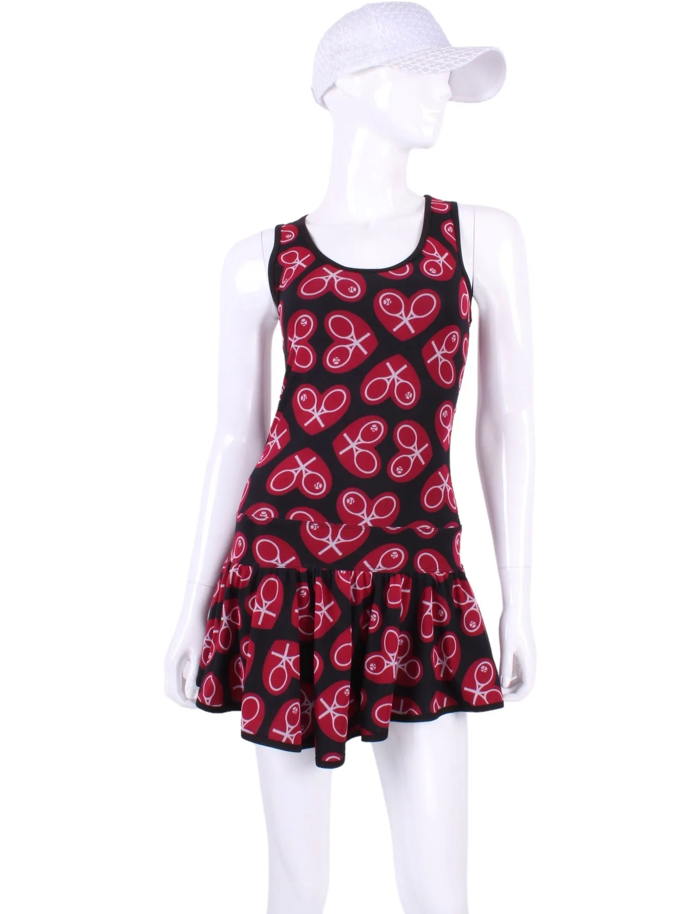 Limited Sandra Mee Court To Cocktails Tennis Dress Black Mesh With N/E/S/W Red Hearts