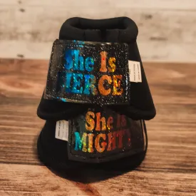 Medium "She is Fierce" Black Iconoclast Bells w/ Black Glitter