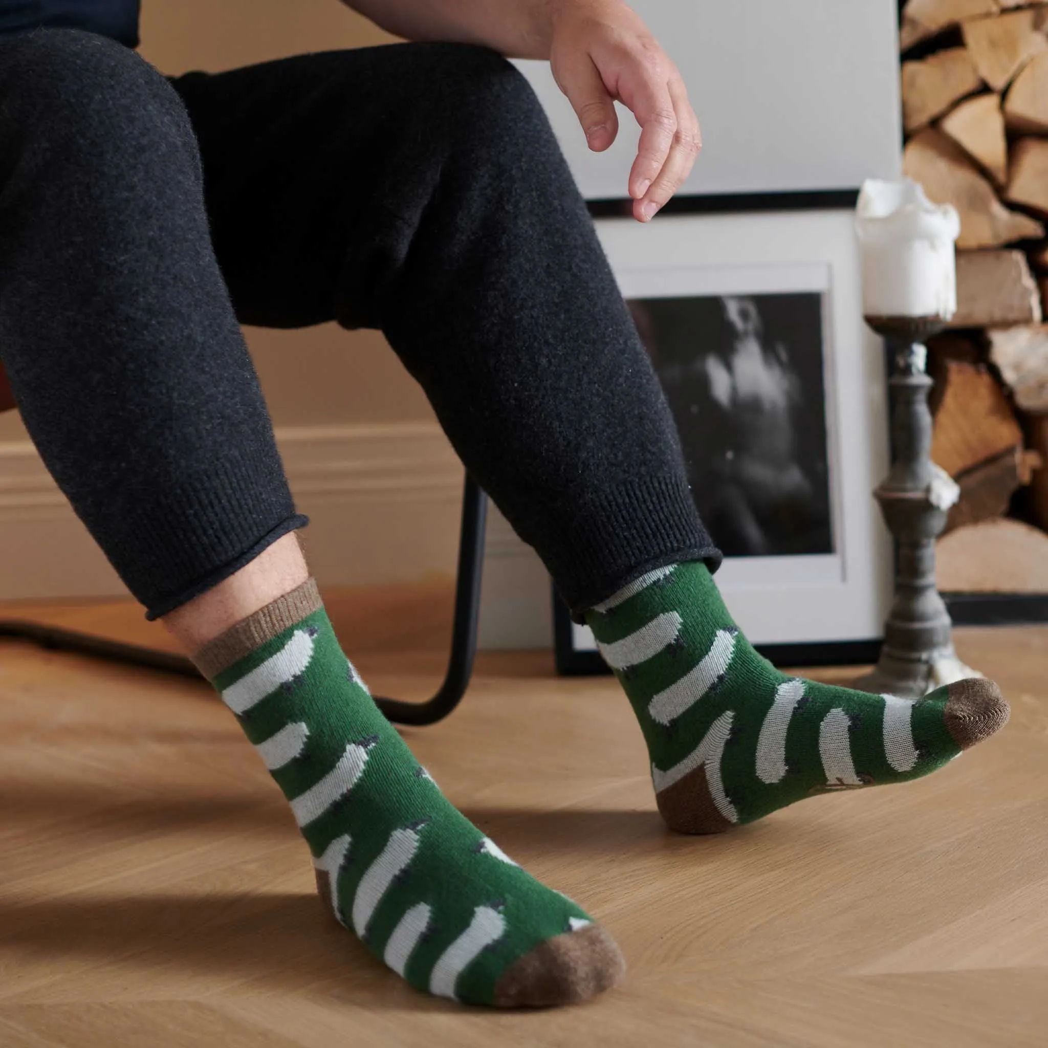 Men's Green Sheep Lambswool Ankle Socks