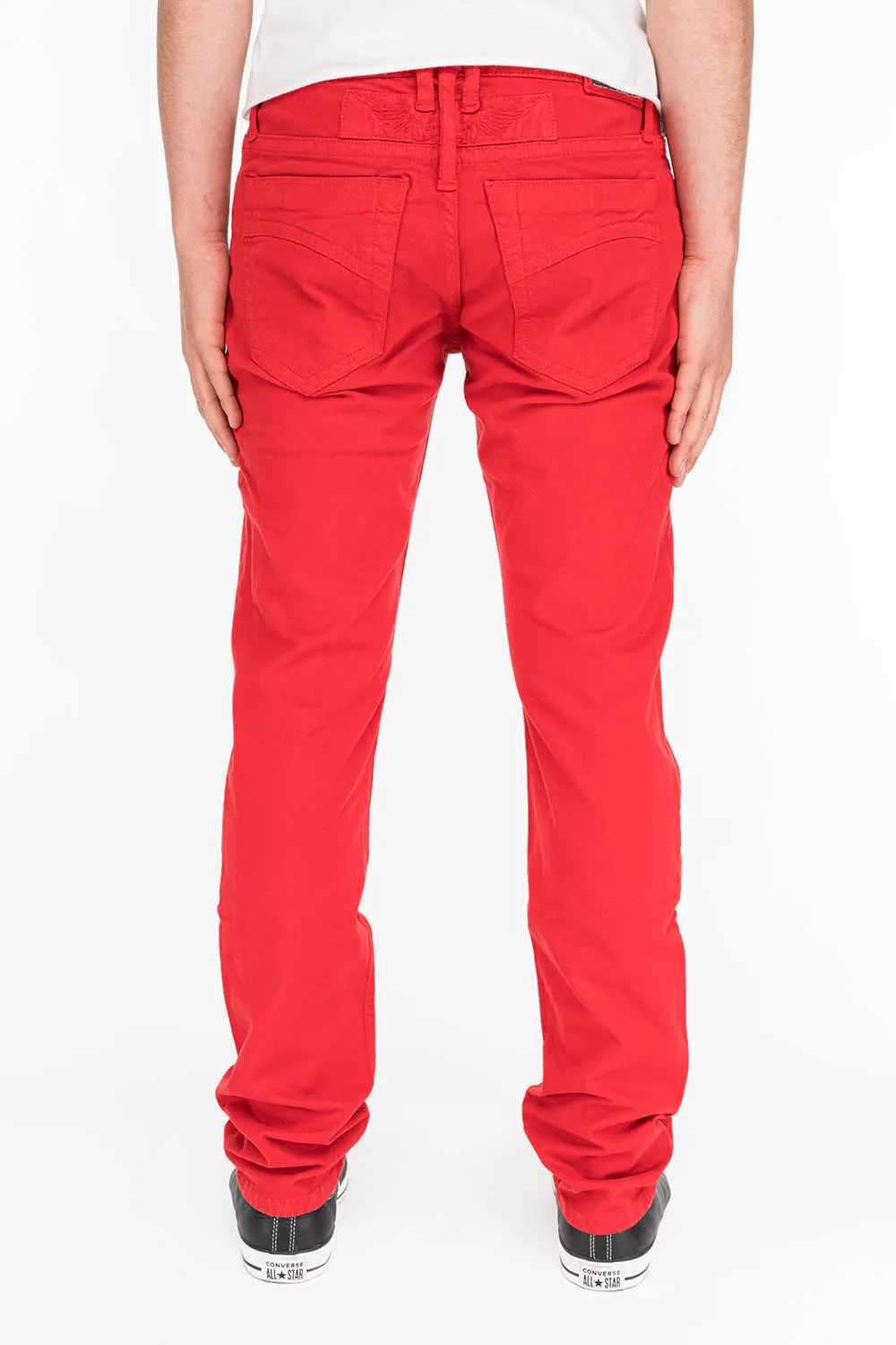 MENS MOTORCYCLE ZIPPER SLIM JEANS IN RED