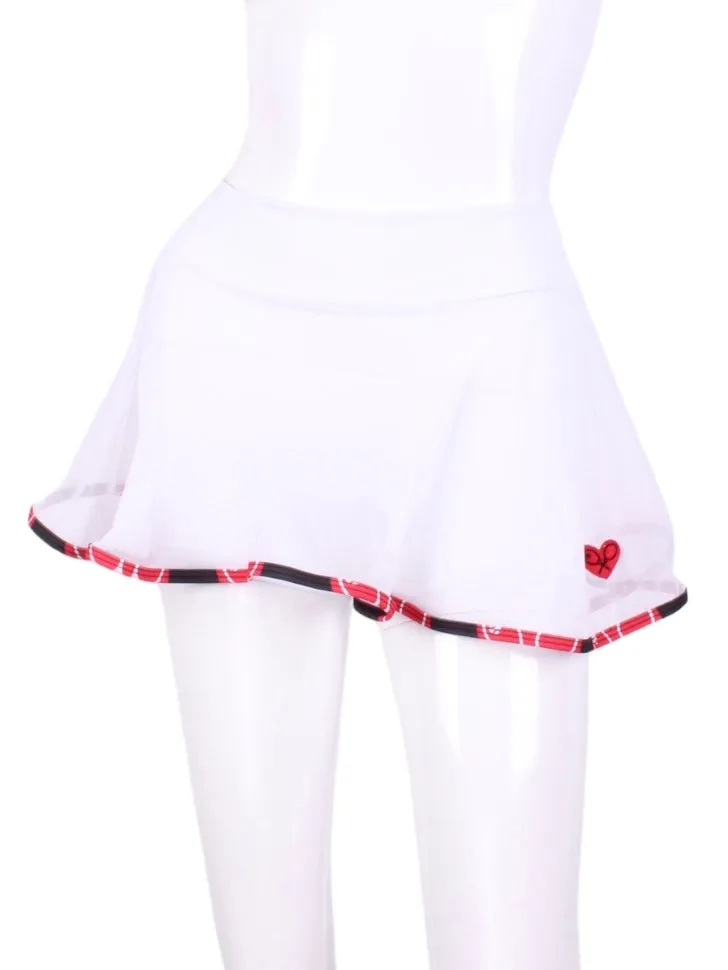 Off White mesh Love "O" Skirt with Black, Red Trim