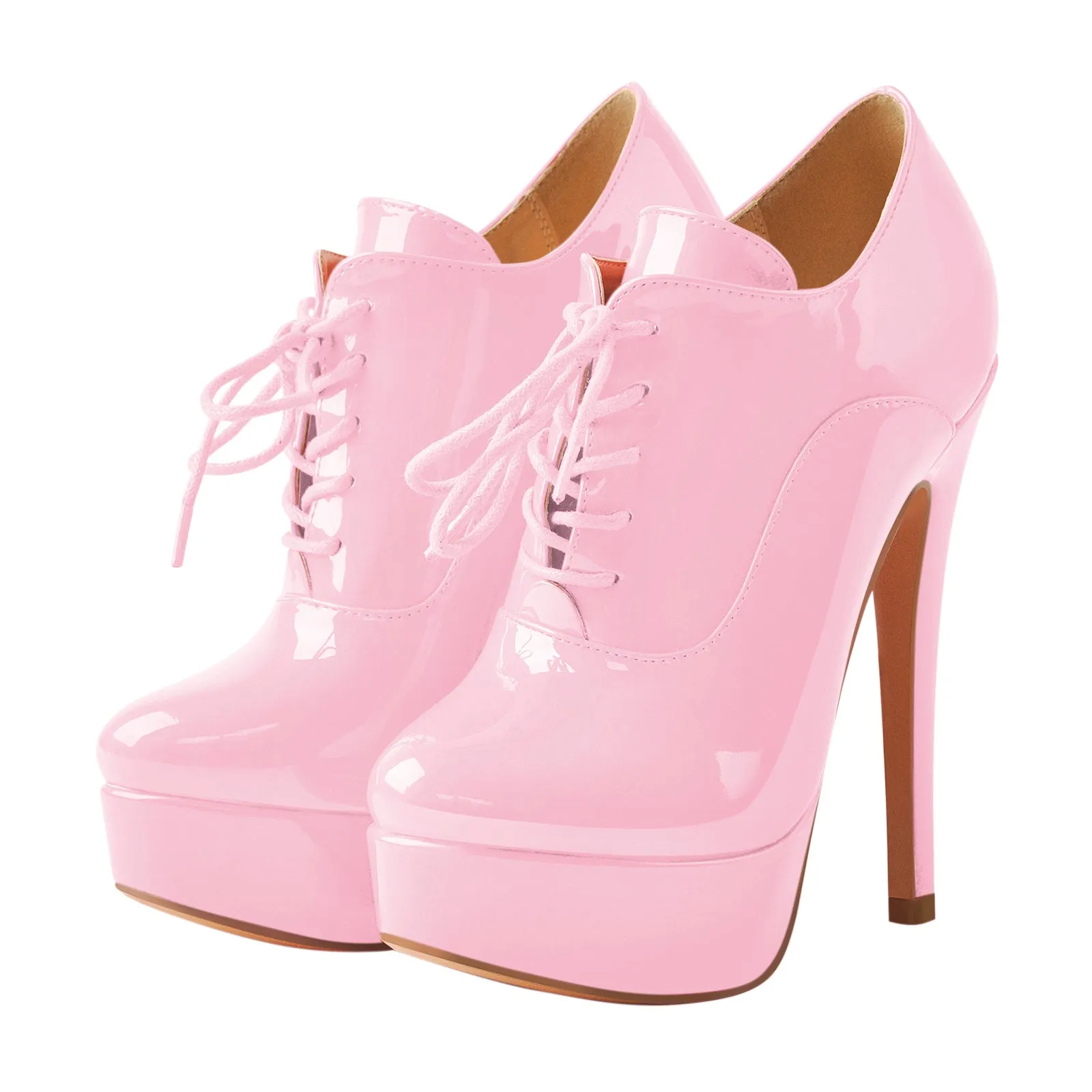 Pink Platform Lace-up Stiletto Ankle Boots