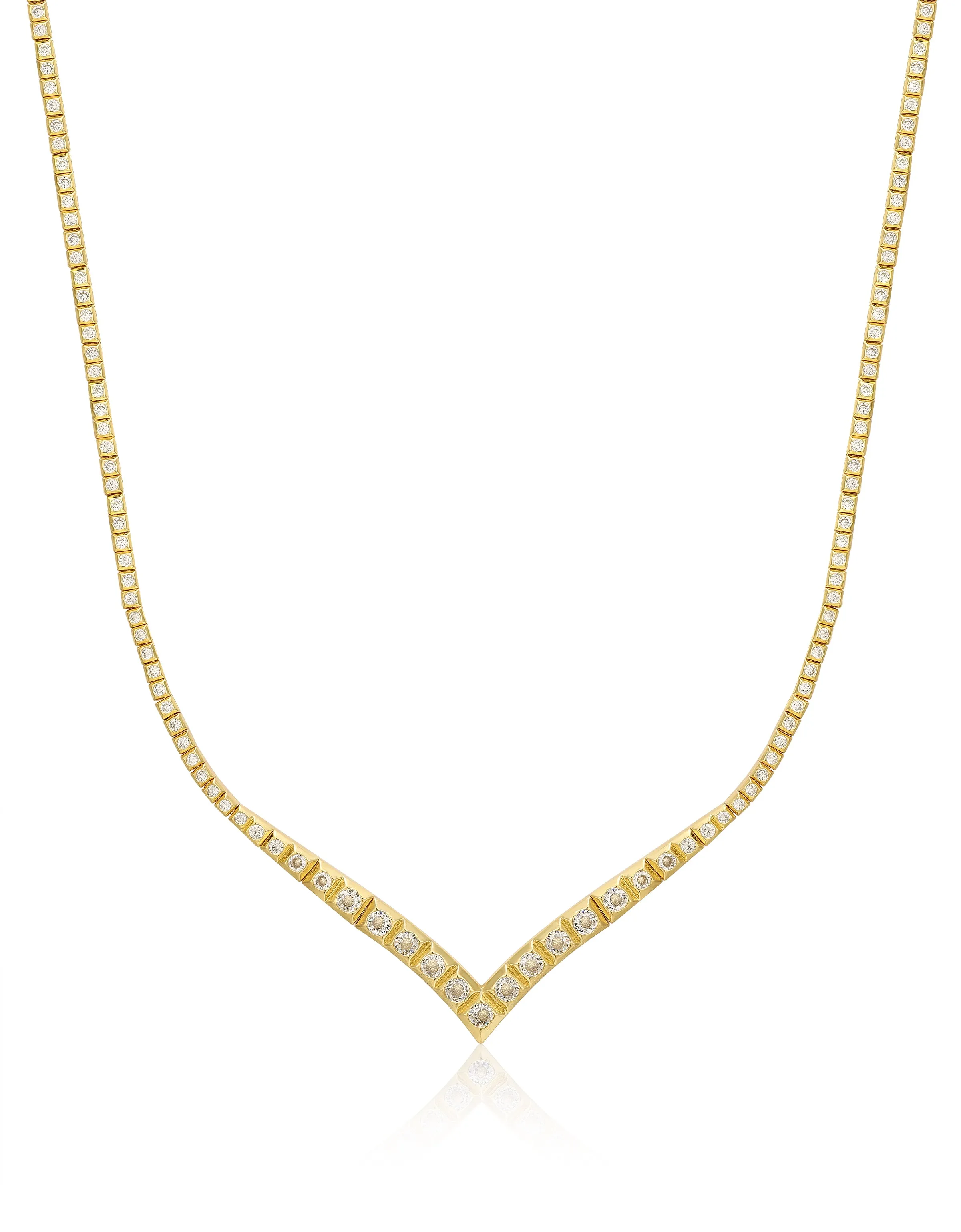 Pyramid V Tennis Necklace- Gold