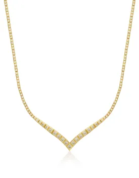 Pyramid V Tennis Necklace- Gold