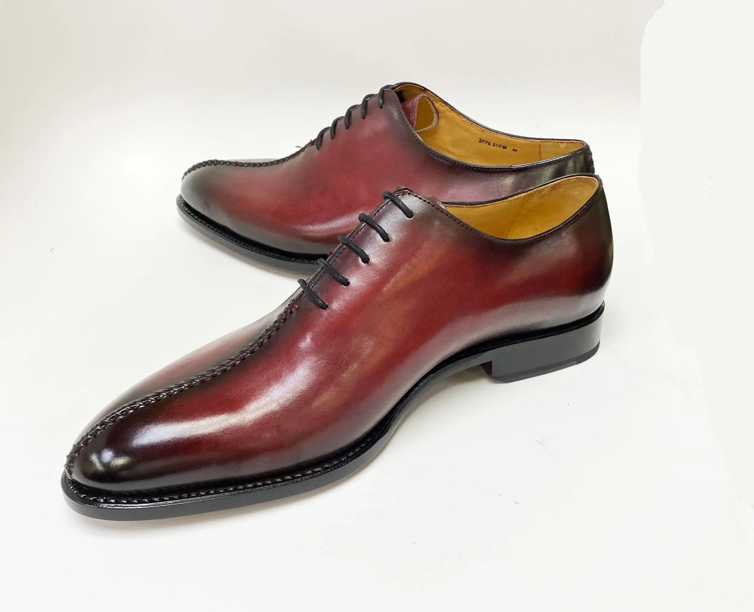 "Derrick" Burnished Calfskin Lace-Up Oxford Burgundy