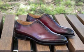 "Derrick" Burnished Calfskin Lace-Up Oxford Burgundy